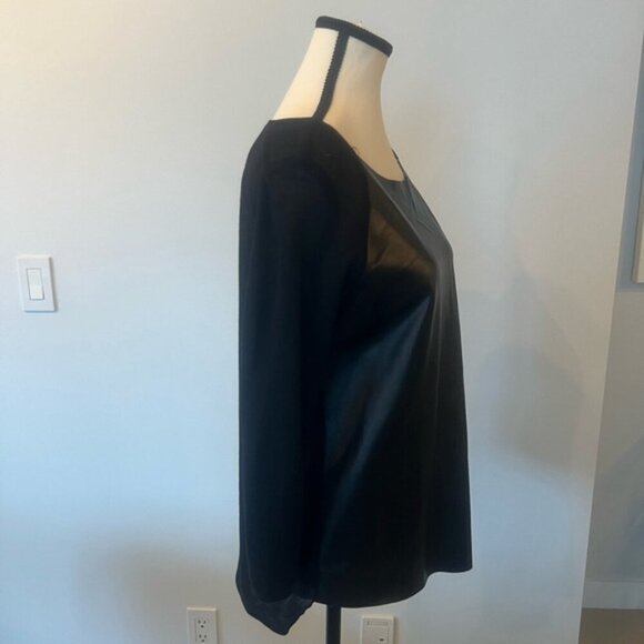 Edgy Black Faux Leather Mixed Media Top - Size M - Picture 2 of 7